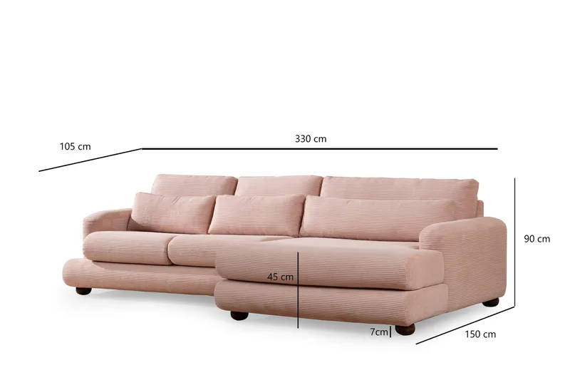 Relento Sofa med Sjeselong 3-seter - Rosa - Møbler - Sofaer - Sofaer med sjeselong - 3 seters sofa med divan