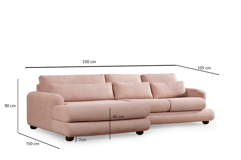 Relento Sofa med Sjeselong 3-seter - Rosa - Møbler - Sofaer - Sofaer med sjeselong - 3 seters sofa med divan
