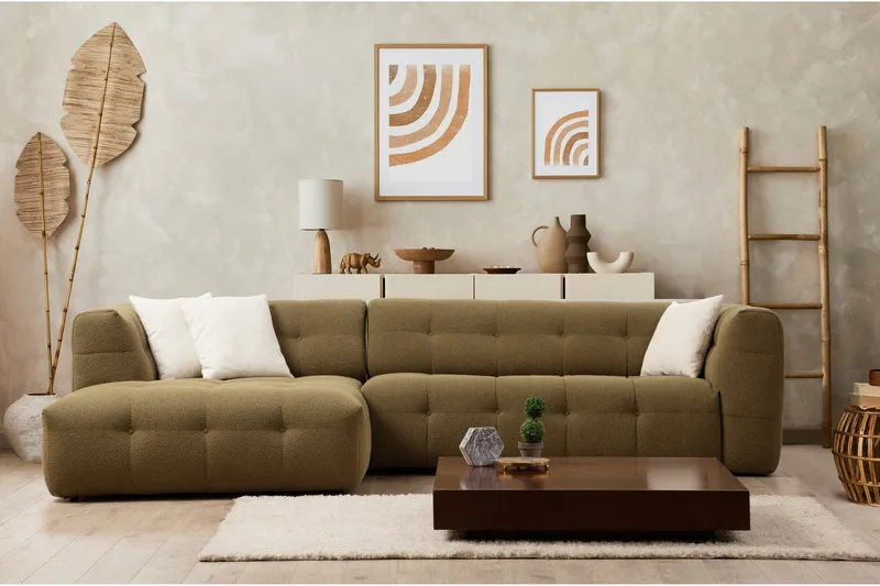 Octavian Sofa med Sjeselong 5-seter, Mørk beige