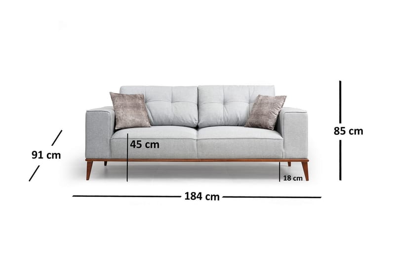 2-Seter Sofa Guerdon - Grå - 2 seter sofa