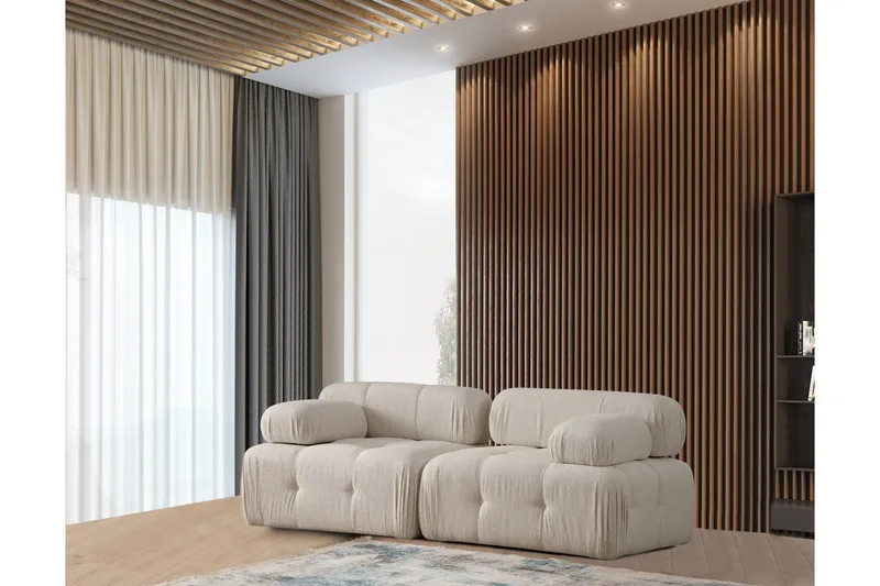 Belgin Boblet Dyp Sofa 2-seters 210 cm bred Sittedybde 85 cm, Krem / Beige / Lys