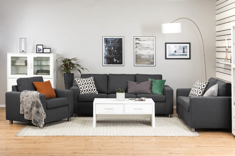 Crazy Sofagruppe 2-seter Sofa + Lenestol i Stoff - Mørk grå - Møbler - Sofaer - 2 seter sofa