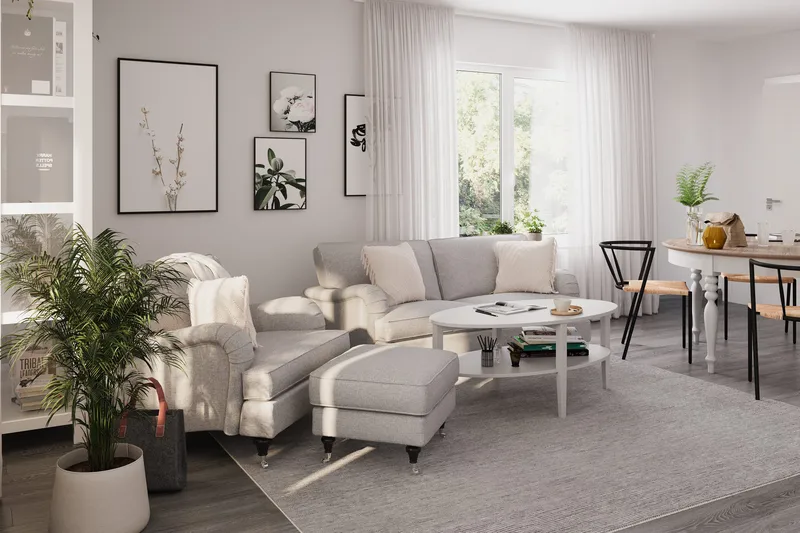 Howard Classic 2-seters Svunget Stoffsofa - Grå - Møbler - Sofaer - 2 seter sofa