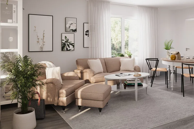 Howard Classic 2-seters Svunget Stoffsofa - Mørk beige - Møbler - Sofaer - 2 seter sofa