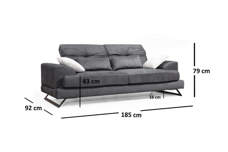 Killem 2-seter Sofa med Lave Armlener og Skrå Ben i Stoff - Antrasitt - Møbler - Sofaer - 2 seter sofa
