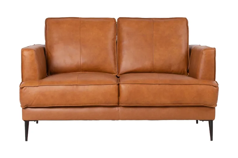 Leo 2-seter Sofa med Smale Armlener i Skinn, Cognac