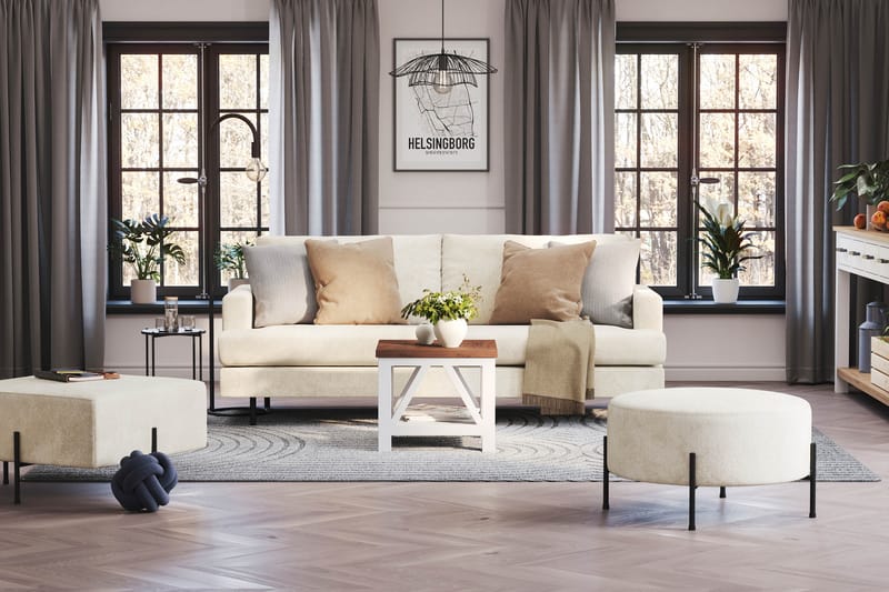 Menard Compact 3-seters Fløyelssofa - Kremhvit - Møbler - Sofaer - Fløyelssofaer