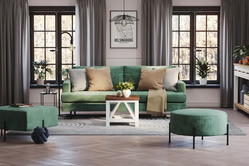Menard Compact 3-seters Fløyelssofa - Mørk grønn - Møbler - Sofaer - Fløyelssofaer