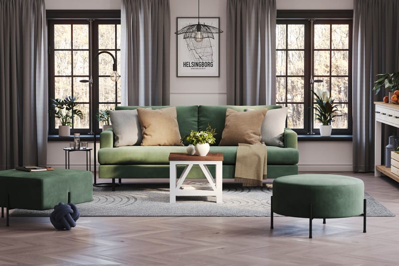 Menard Compact 3-seters Manchestersofa - Grønn - Møbler - Sofaer - 3 seter sofa