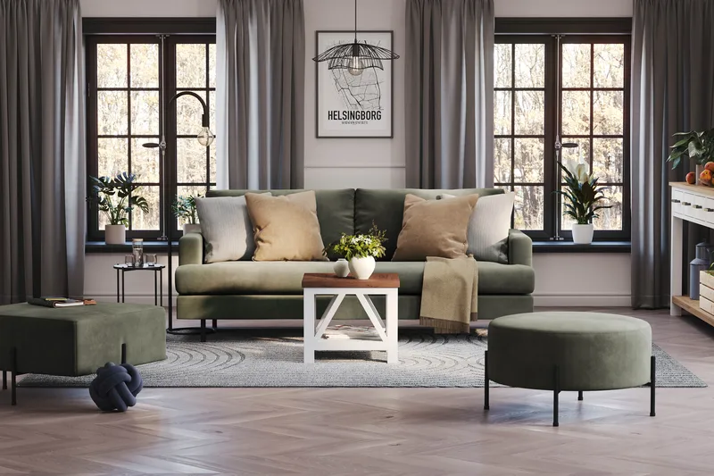 Menard Compact 3-seters Manchestersofa - Mørk grønn - Møbler - Sofaer - 3 seter sofa