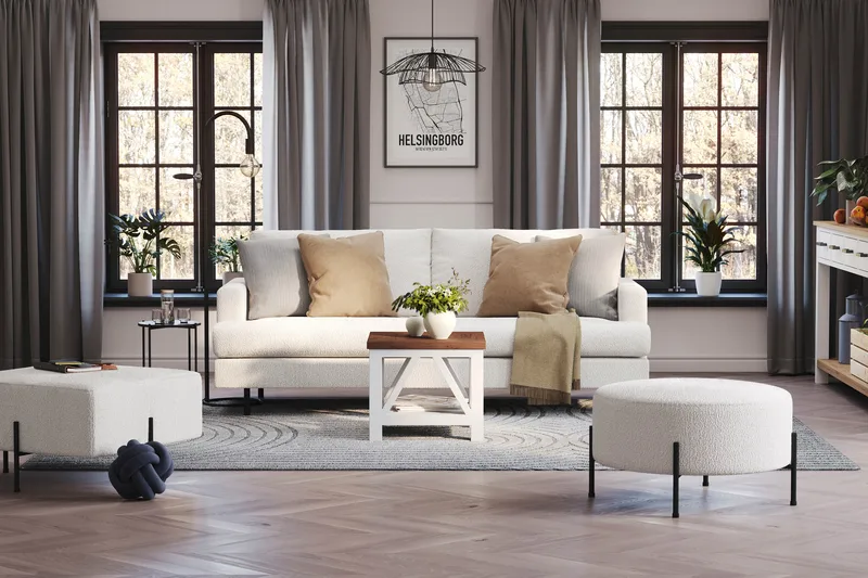 Menard Compact 3-seters Sofa i Bouclé - Hvit - Møbler - Sofaer - 3 seter sofa