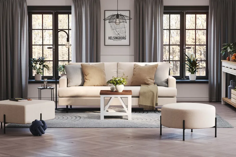 Menard Compact 3-seters Stoffsofa - Beige - Møbler - Sofaer - 3 seter sofa