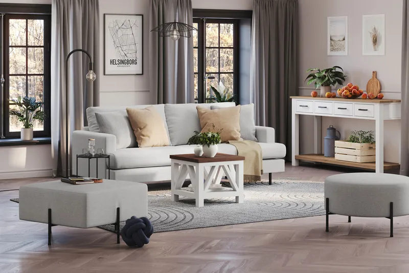 Menard Compact 3-seters Stoffsofa - Lys grå - Møbler - Sofaer - 3 seter sofa