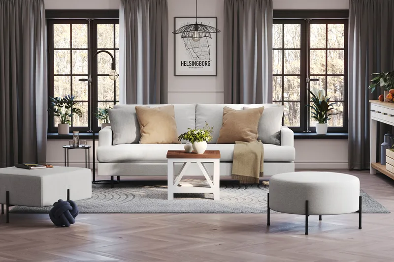 Menard Compact 3-seters Stoffsofa - Lys grå - Møbler - Sofaer - 3 seter sofa