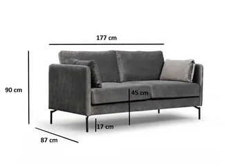 Mezonzo 2-seter Fløyelssofa 177 cm med Smale Armlener - Grå - Møbler - Sofaer - 2 seter sofa