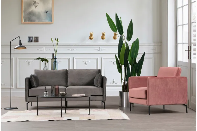 Mezonzo 2-seter Fløyelssofa 177 cm med Smale Armlener - Grå - Møbler - Sofaer - 2 seter sofa