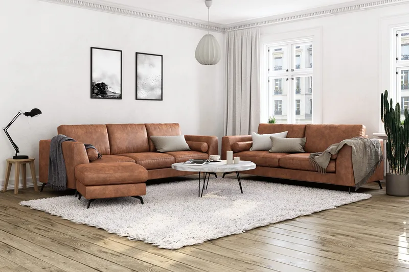 Ocean Lyx 3-seters Sofa i Kunstlær - Brun - Møbler - Sofaer - Skinnsofaer