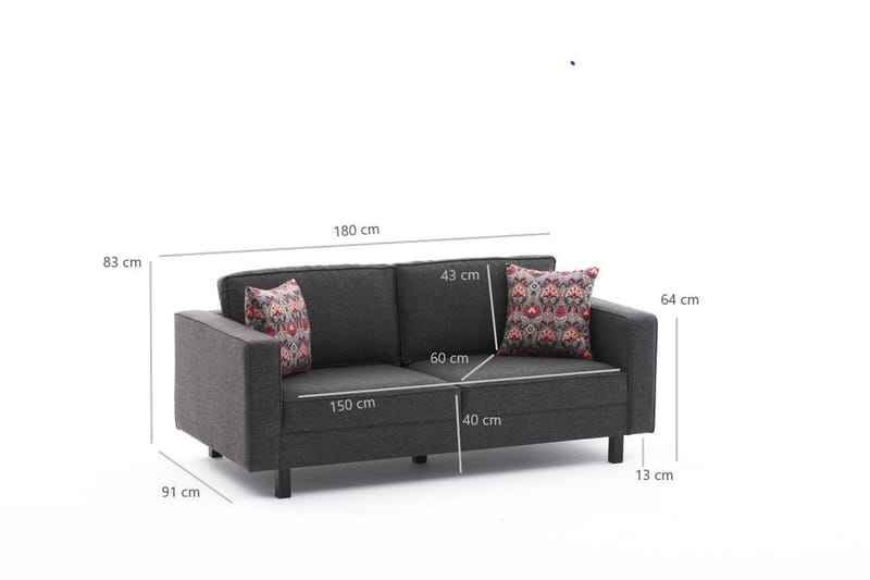 Sofa Vivianna 2-seters - Antrasitt - 2 seter sofa