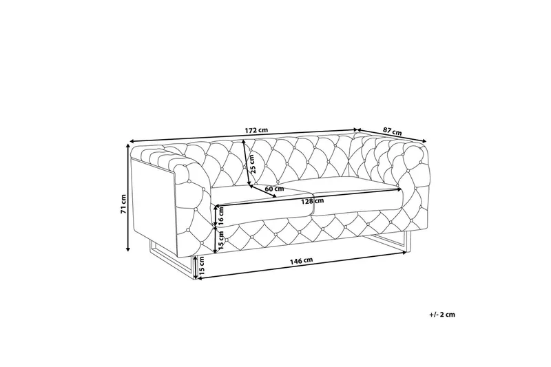 Vissland 2-seter Tuftet Sofa i Stoff med Metallben - Grå - Møbler - Sofaer - 2 seter sofa