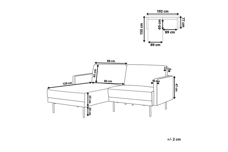 2-sitssoffa Beliani Breda Högervänd Left-faced - Møbler - Sofaer - Sofaer med sjeselong - 2 seters sofa med divan