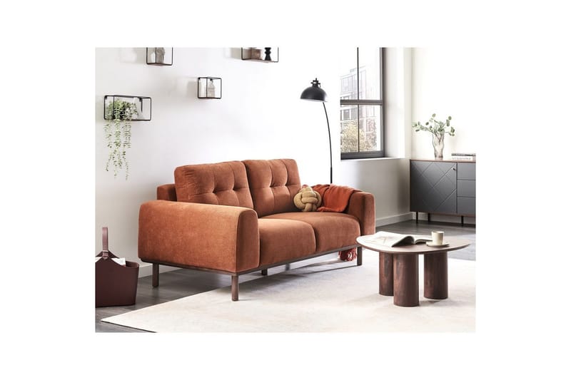 2-sitssoffa Beliani Laurila Beige, mörkt trä NO_BRAND Brown||Dark colored wood - Møbler - Sofaer - 2 seter sofa