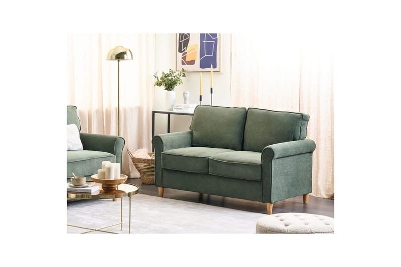 2-sitssoffa Beliani Ronneby Beige, ljust trä NO_BRAND Dark green||Light colored wood - Møbler - Sofaer - 2 seter sofa