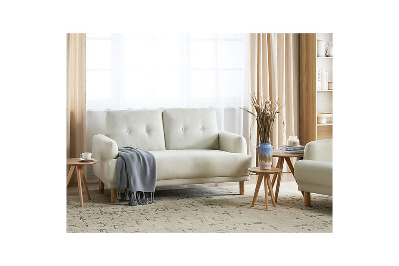 2-sitssoffa Beliani Tuve Beige, ljust trä, Bouclé White||Light colored wood VALUE_MISSING_4 - Møbler - Sofaer - 2 seter sofa