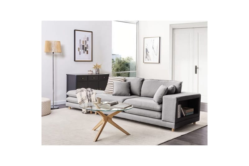 2-sitssoffa med fotpall Beliani Heden Beige/ljust trä Grey||Light colored wood - Møbler - Sofaer - 2 seter sofa