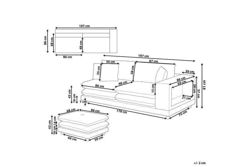 2-sitssoffa med fotpall Beliani Heden Beige/ljust trä Grey||Light colored wood - Møbler - Sofaer - 2 seter sofa