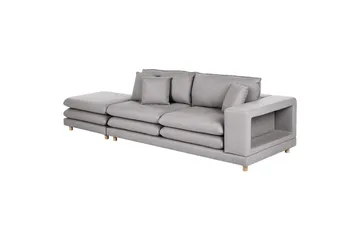 2-sitssoffa med fotpall Beliani Heden Beige/ljust trä Grey||Light colored wood - Møbler - Sofaer - 2 seter sofa