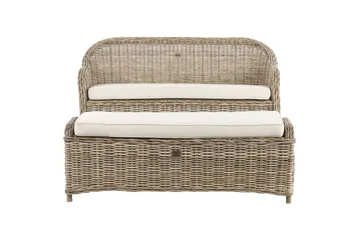 2-sitssoffa med fotpall Beliani Susua Nature||White - Hagemøbler & utemiljø - Utesofa - Hagesofa & hagebenk