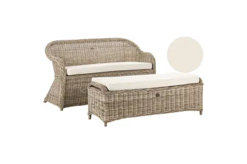 2-sitssoffa med fotpall Beliani Susua Nature||White - Hagemøbler & utemiljø - Utesofa - Hagesofa & hagebenk