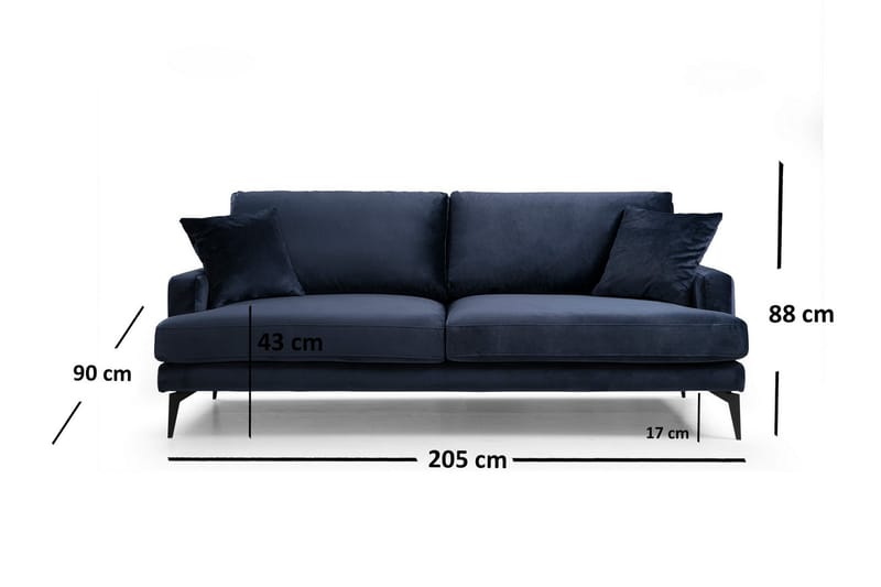 3-Seter Sofa Getson - Blå - 3 seter sofa