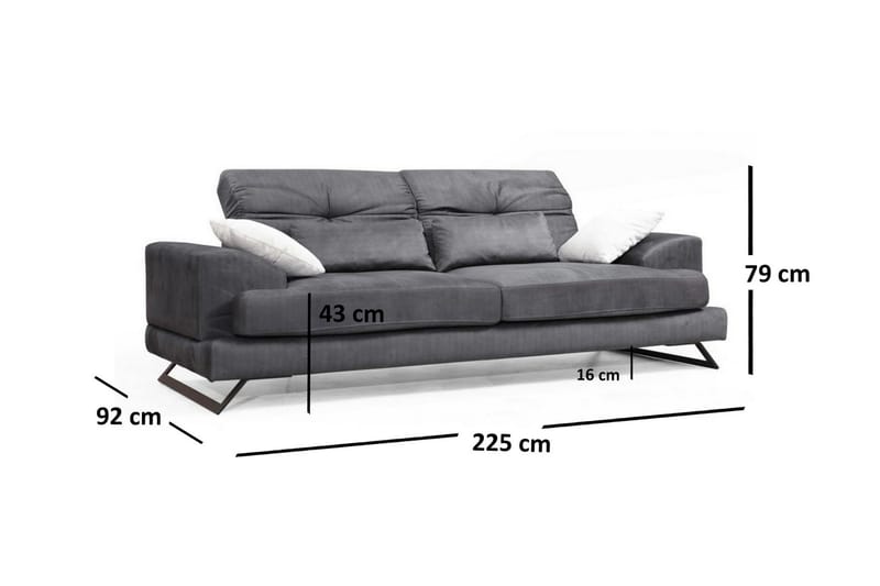 3-Seter Sofa Kahr - Svart - 3 seter sofa