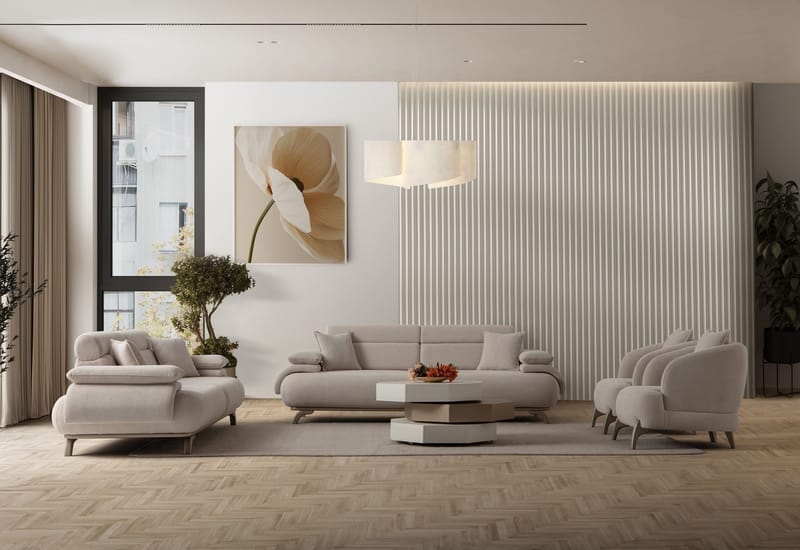 3-seters sofa Atelier Del Sofa Bonjo Silver (246 x 81 x 97 cm) Beige - Beige - Møbler - Sofaer - 3 seter sofa