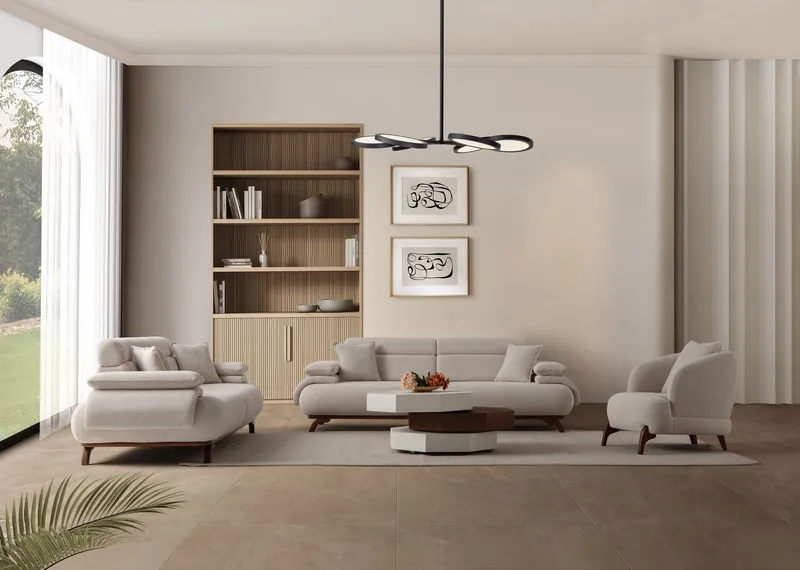 3-seters sofa Atelier Del Sofa Bonjo Walnut (246 x 81 x 97 cm) Beige - Beige - Møbler - Sofaer - 3 seter sofa