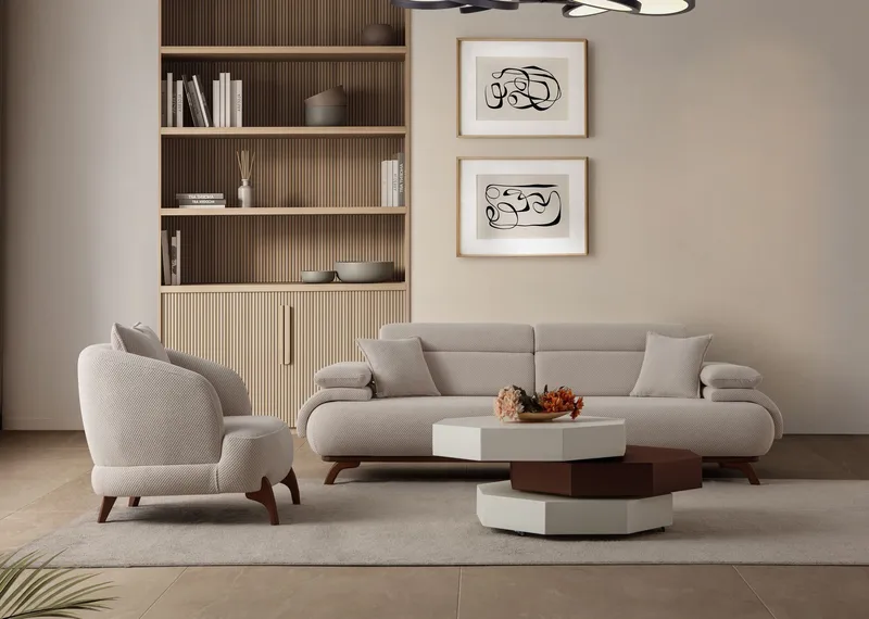 3-seters sofa Atelier Del Sofa Bonjo Walnut (246 x 81 x 97 cm) Beige - Beige - Møbler - Sofaer - 3 seter sofa