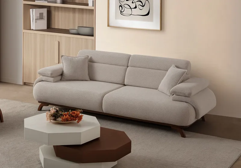 3-seters sofa Atelier Del Sofa Bonjo Walnut (246 x 81 x 97 cm) Beige - Beige - Møbler - Sofaer - 3 seter sofa