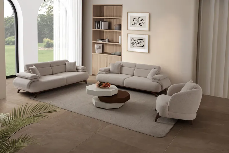 3-seters sofa Atelier Del Sofa Bonjo Walnut (246 x 81 x 97 cm) Beige - Beige - Møbler - Sofaer - 3 seter sofa
