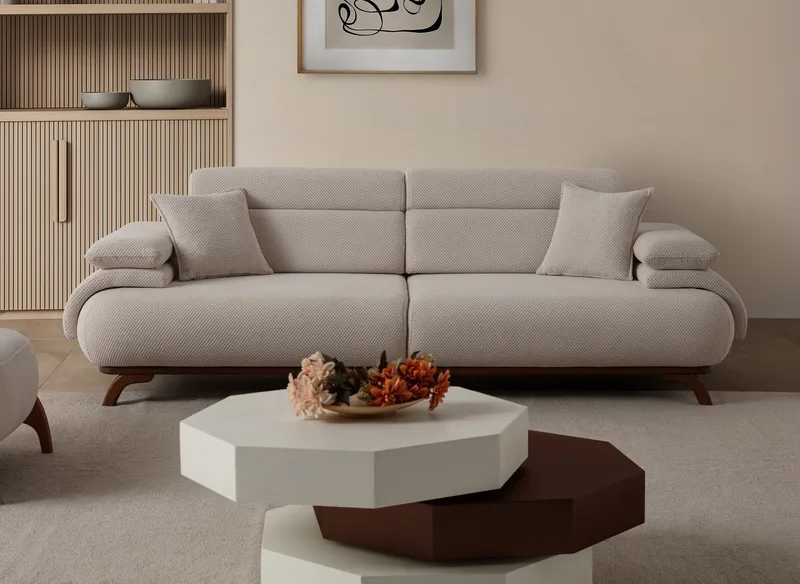 3-seters sofa Atelier Del Sofa Bonjo Walnut (246 x 81 x 97 cm) Beige - Beige - Møbler - Sofaer - 3 seter sofa