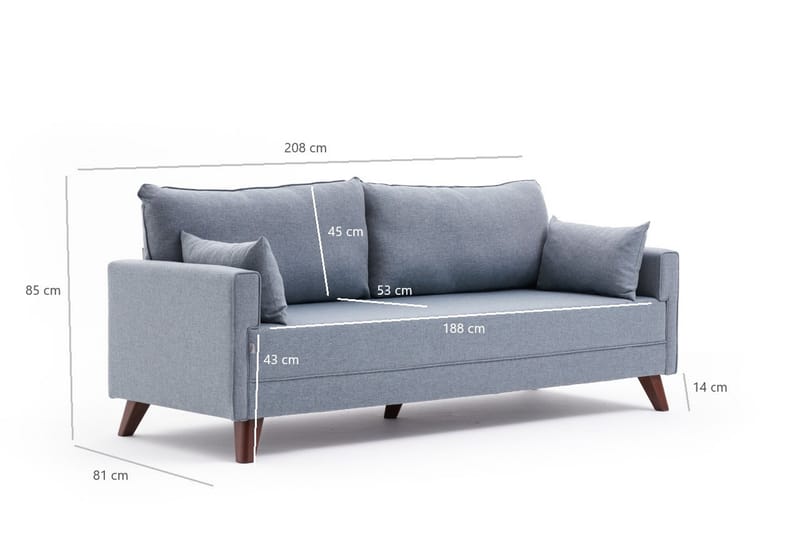 3-seters Sofa Burundi - Blå / Brun - 3 seter sofa