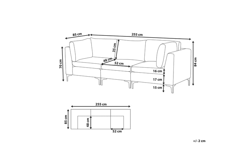 3-seters Sofa Samkom - Fløyel/Grå - 3 seter sofa