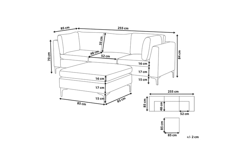 3-seters Sofa Samkom med Fotskammel - Fløyel/Grønn - 3 seter sofa