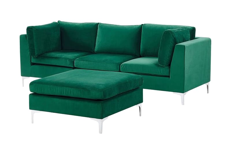 3-seters Sofa Samkom med Fotskammel - Fløyel/Grønn - 3 seter sofa