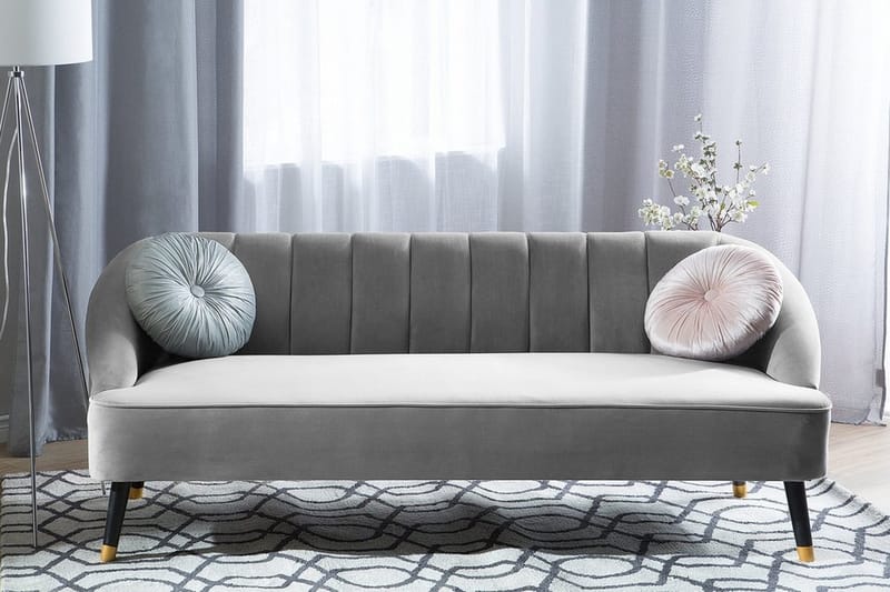 Alsvag 3-seter Kanalstoppet Fløyelssofa med Trebein - Grå - Møbler - Sofaer - 3 seter sofa