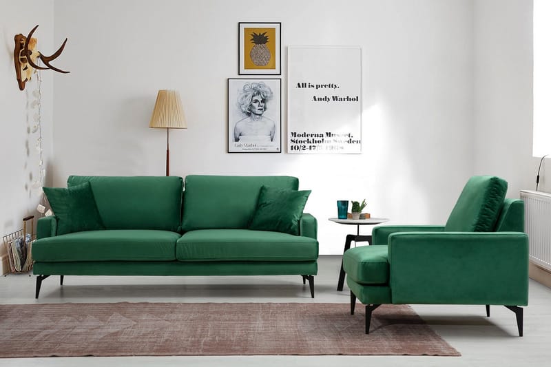 Andary 3-seters Sofa - Grønn/Svart - Møbler - Sofaer - 3 seter sofa