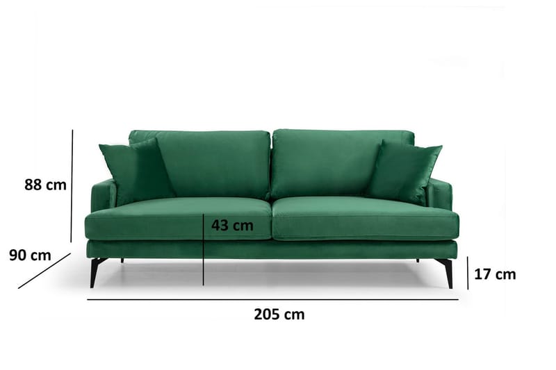 Andary 3-seters Sofa - Grønn/Svart - Møbler - Sofaer - 3 seter sofa