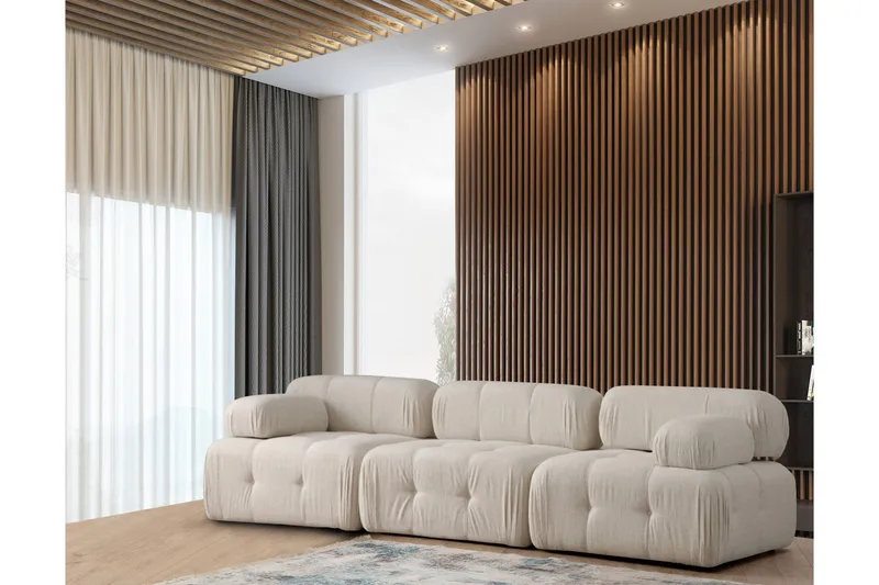 Belgin Boblet Sofa 3-seters 315 cm bred, Lys beige / Beige