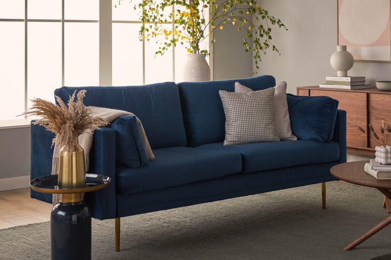 Bloom 3-seters Fløyelssofa - Blå - Møbler - Sofaer - 3 seter sofa