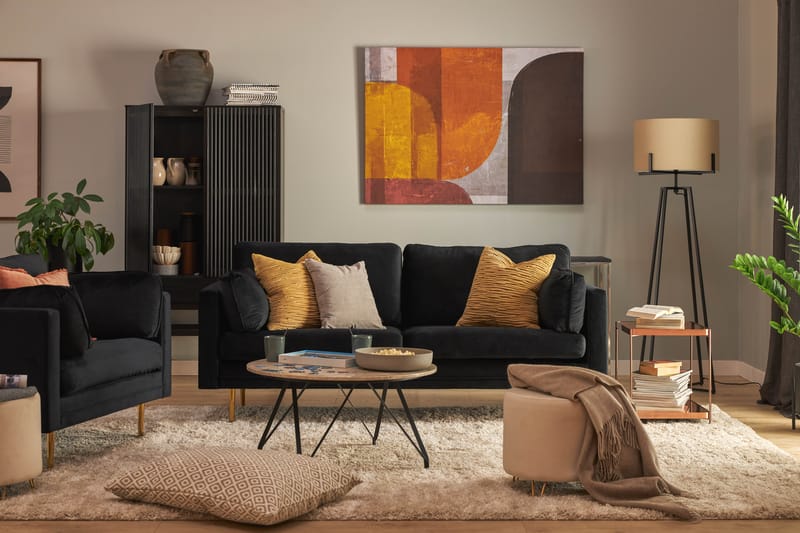 Bloom 3-seters Fløyelssofa - Svart - Møbler - Sofaer - 3 seter sofa